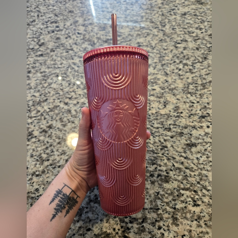 CLEARANCE Starbucks Dusty Rose Pink Shimmer Shell Mermaid Scales Tumbler 24 Oz